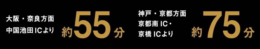 大阪・奈良方面より約55分、神戸京都方面より約75分