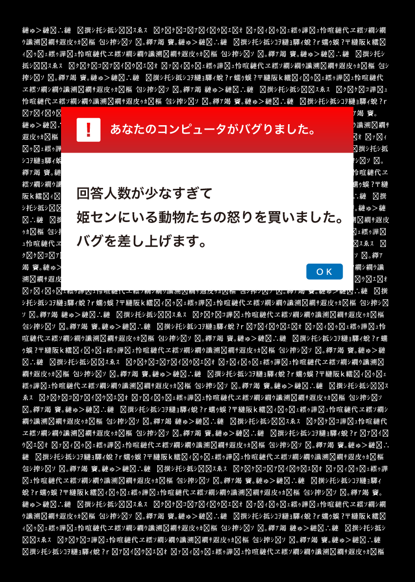 回答人数が少なすぎて姫センにいる動物たちの怒りを買いました。