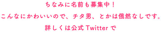 ちなみに名前も募集中！こんなにかわいいので、チタ男、とかは俄然なしです。詳しくは公式Twitterで