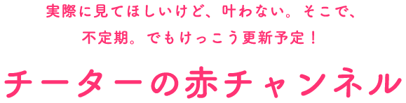 実際に見てほしいけど、叶わない。そこで、不定期。でもけっこう更新予定！チーターの赤チャンネル